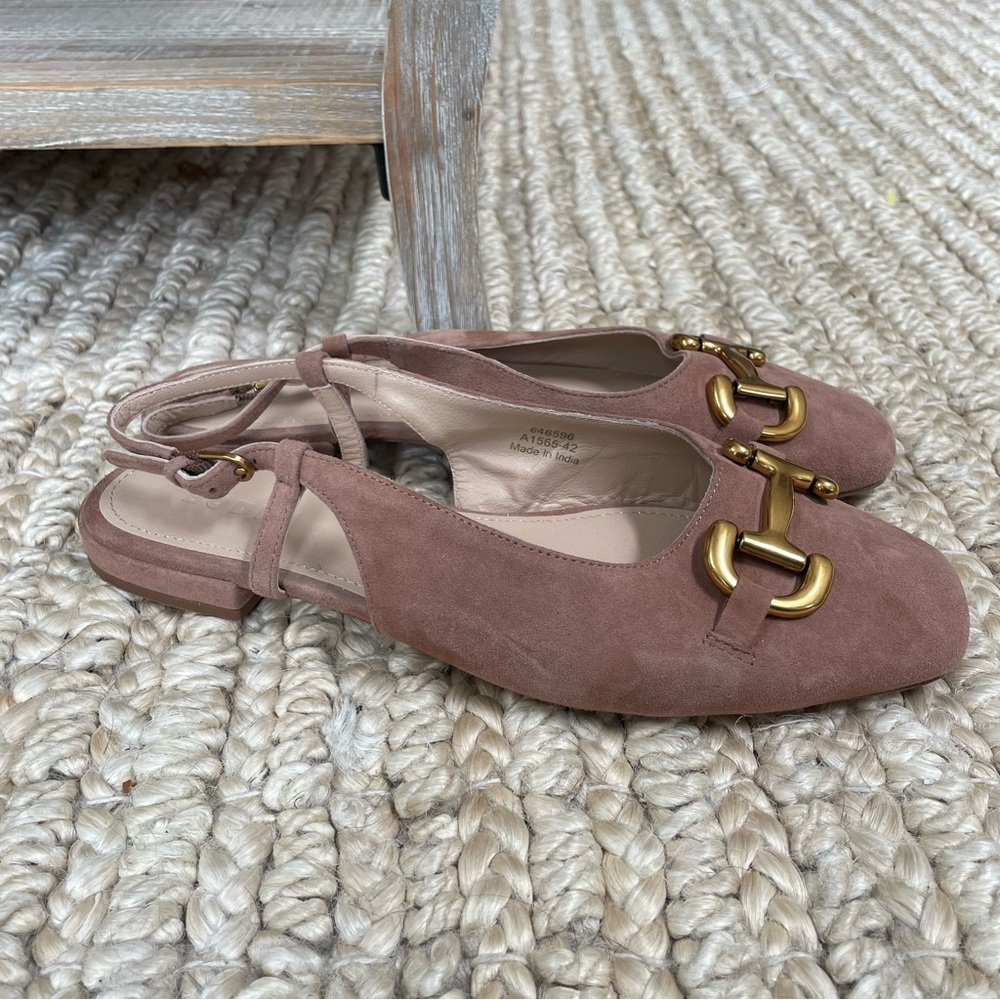 Boden Pink Suede Flats with Gold Accent